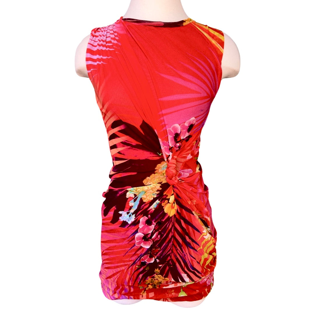 2000s Fuzzi Mesh Bird Of Paradise Floral Dress