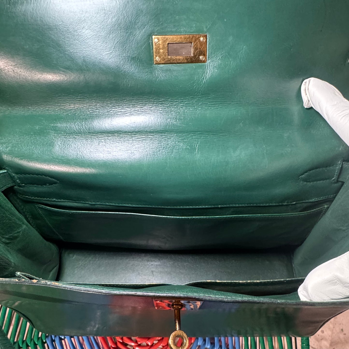 1960s / 1970s HERMES BOX SELLIER KELLY 32 VERT GREEN HANDBAG