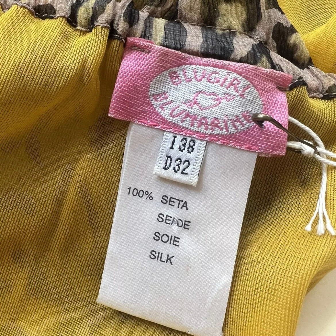 2000S BLUGIRL BLUMARINE OFF THE SHOULDER LEOPARD SILK TOP
