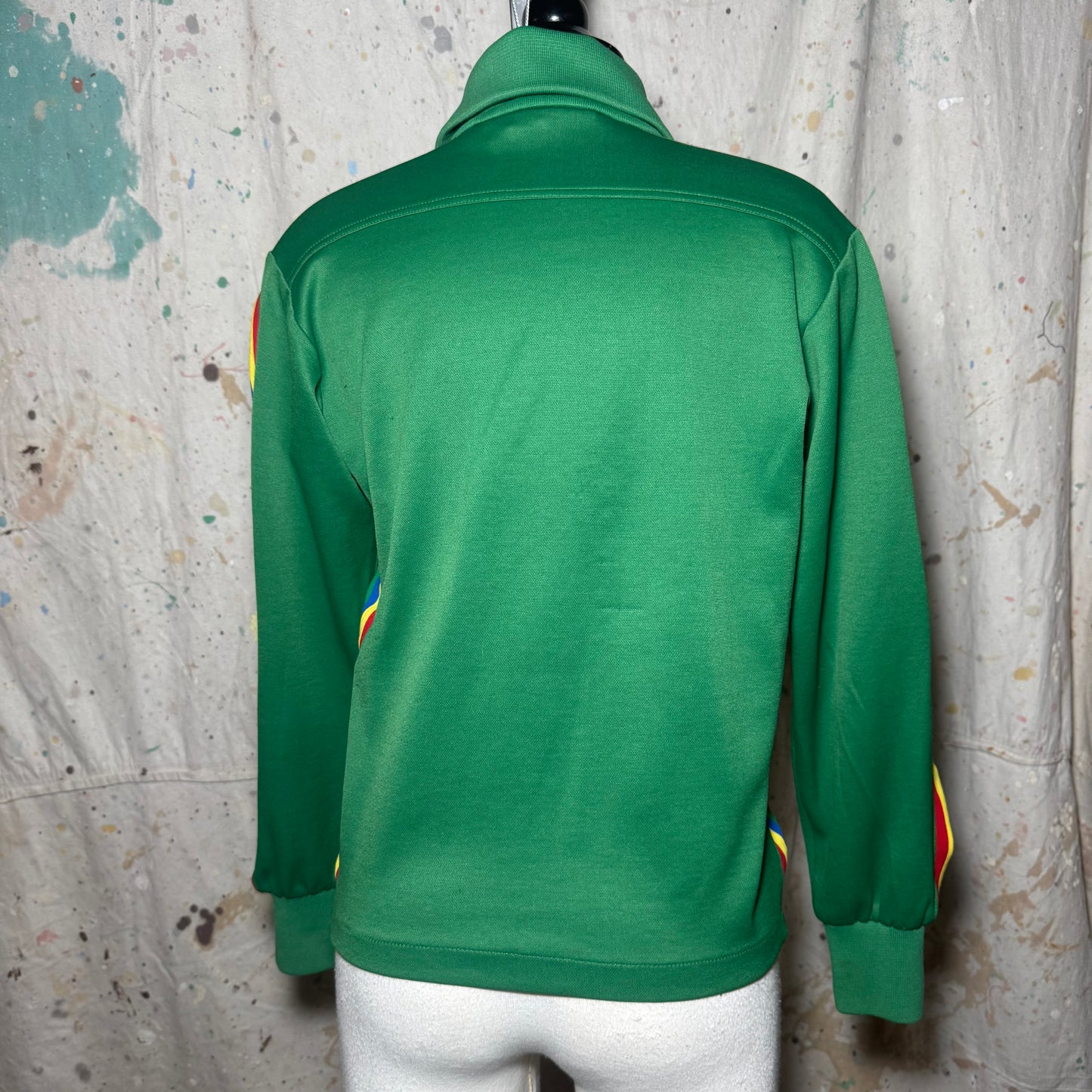 70s TOPHER MONTREAL RAINBOW STRIPE GREEN ZIP SKI TRACK JACKET