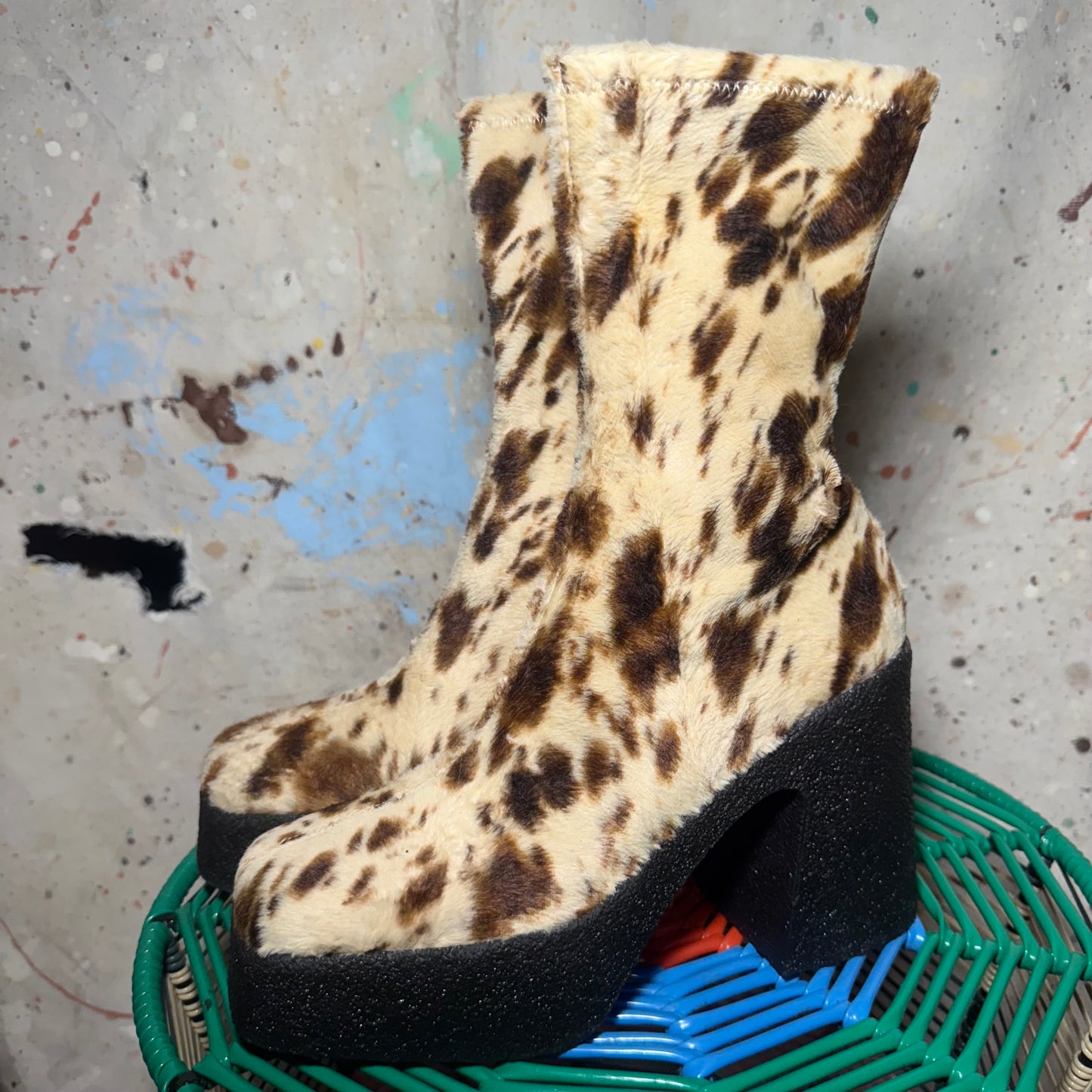 Stella Mcartney Skyla Cow Animal Printed Boots 38.5