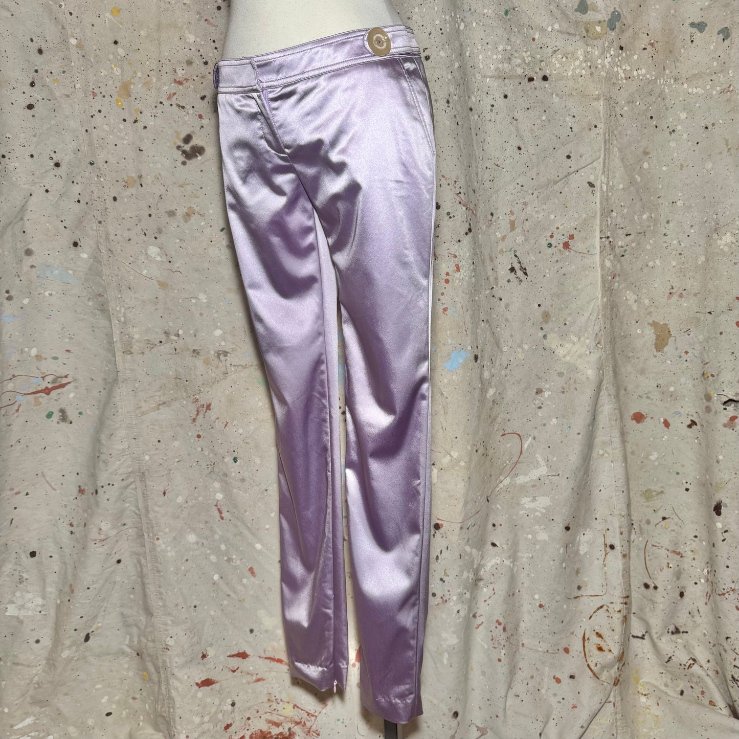 DOLCE & GABBANA D&G PURPLE LAVENDER SATIN BUTTON ACCENT TROUSERS