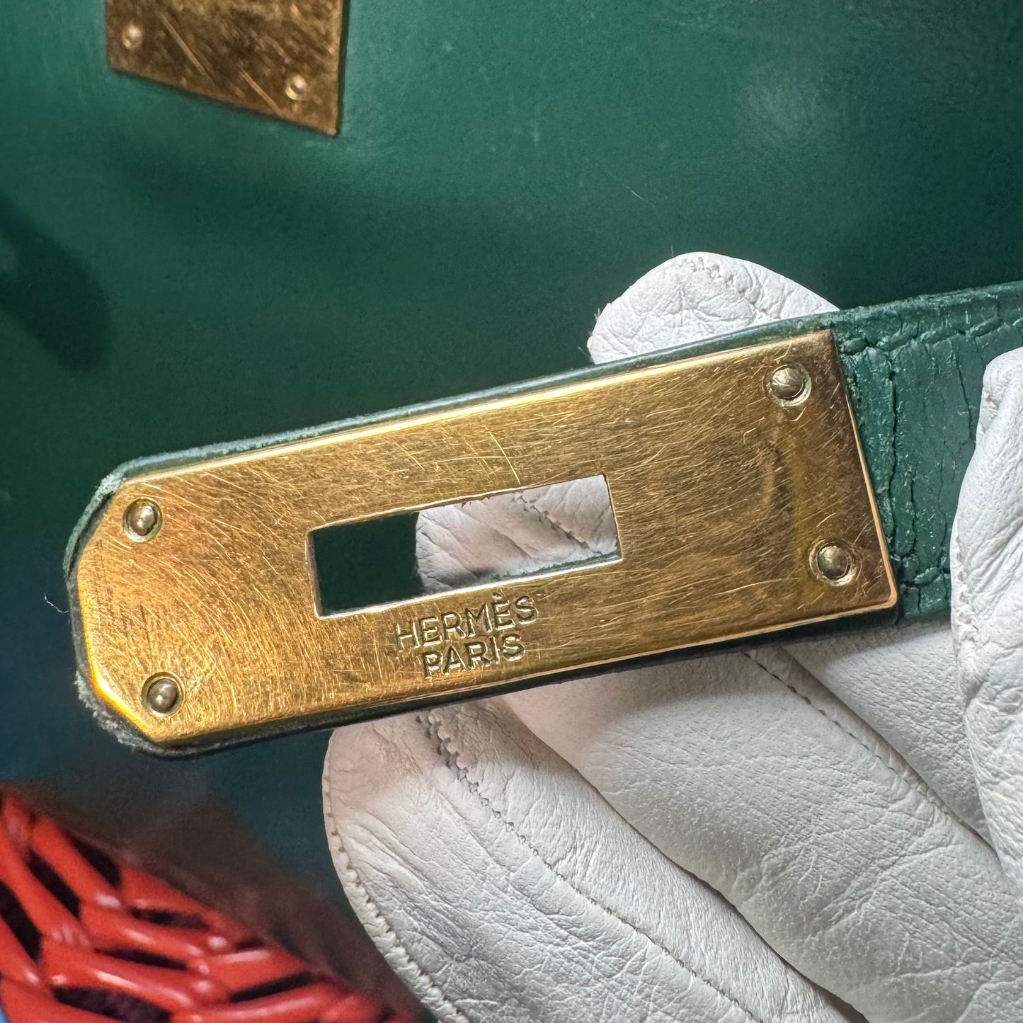 1960s / 1970s HERMES BOX SELLIER KELLY 32 VERT GREEN HANDBAG