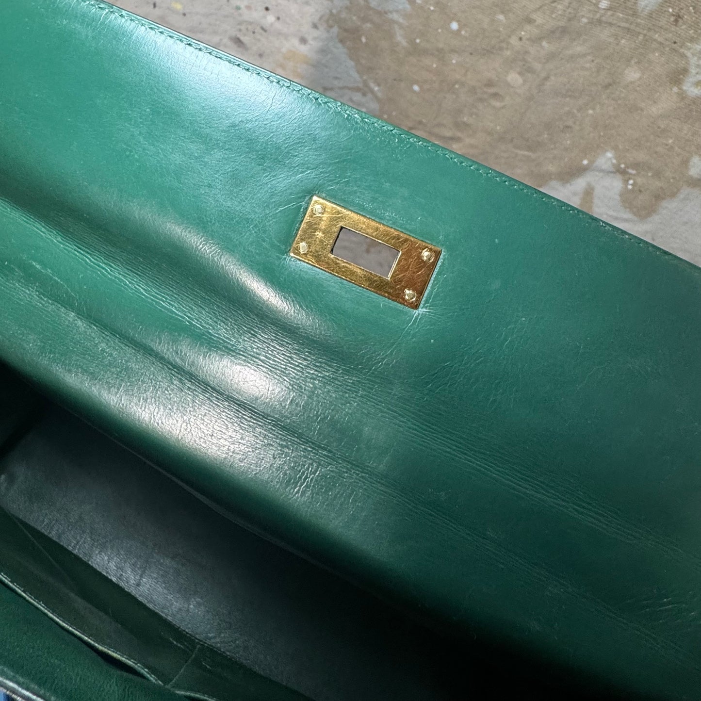 1960s / 1970s HERMES BOX SELLIER KELLY 32 VERT GREEN HANDBAG