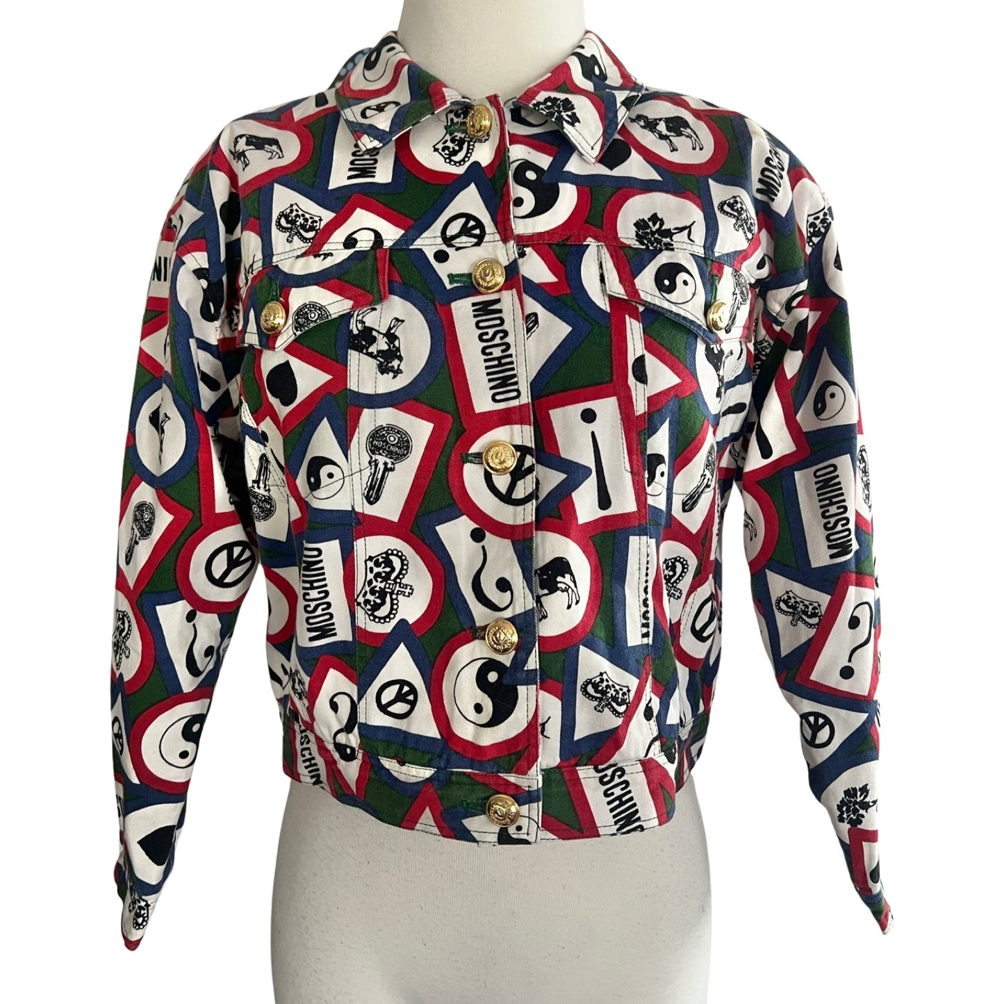 90S MOSCHINO ALL OVER PRINT DENIM JACKET