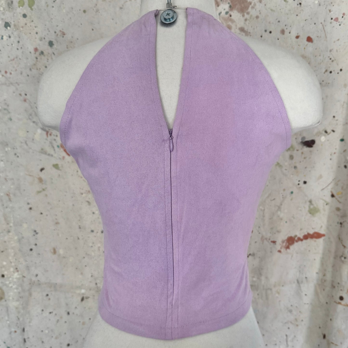 2000s PURPLE MICROSUEDE METAL RING HALTER TOP