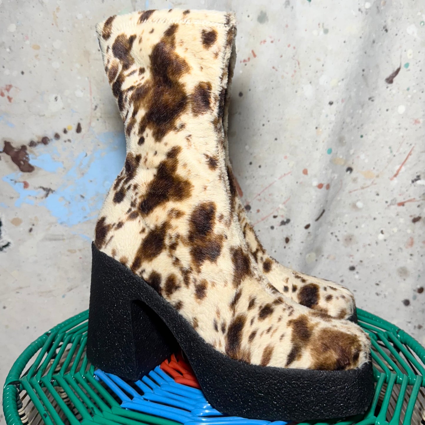 Stella Mcartney Skyla Cow Animal Printed Boots 38.5