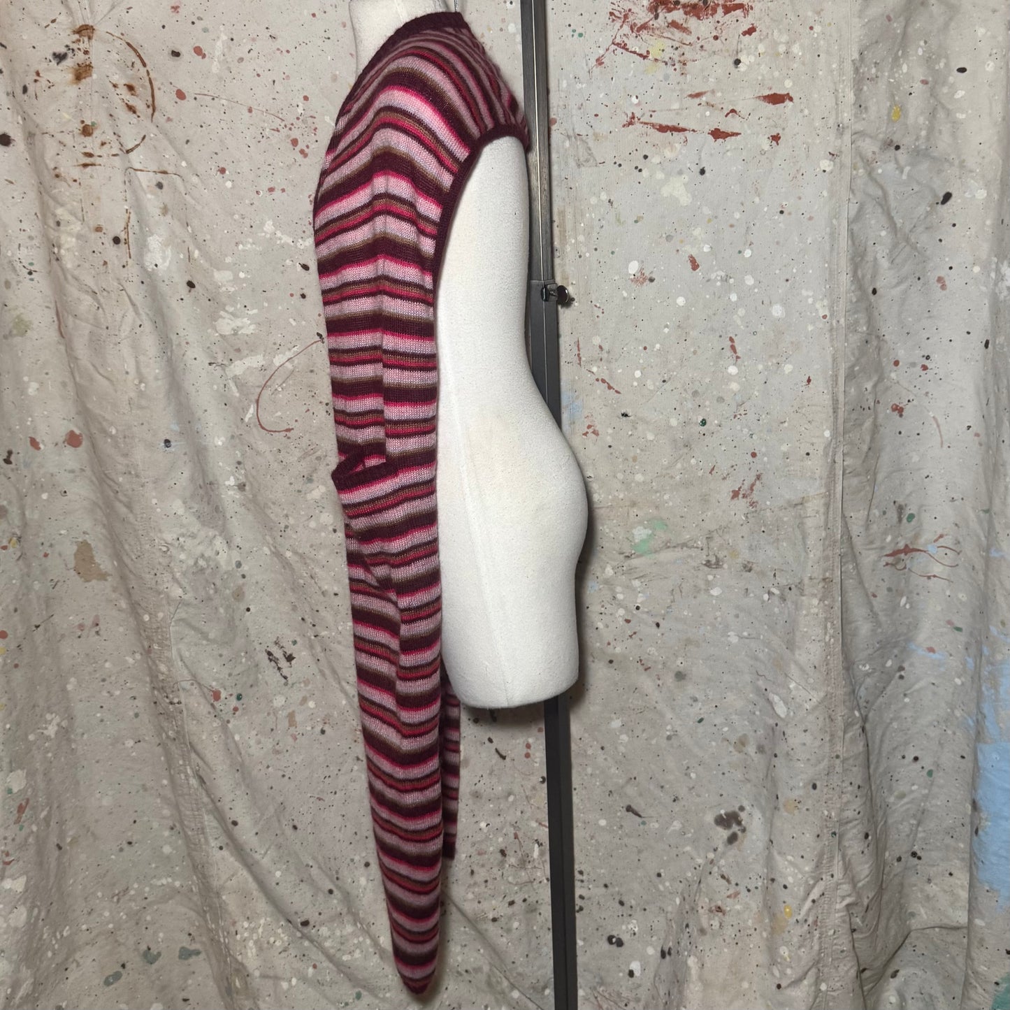 FW 2000 DOLCE & GABBANA D&G PINK STRIPE KNIT SHAWLPOCKET SCARF
