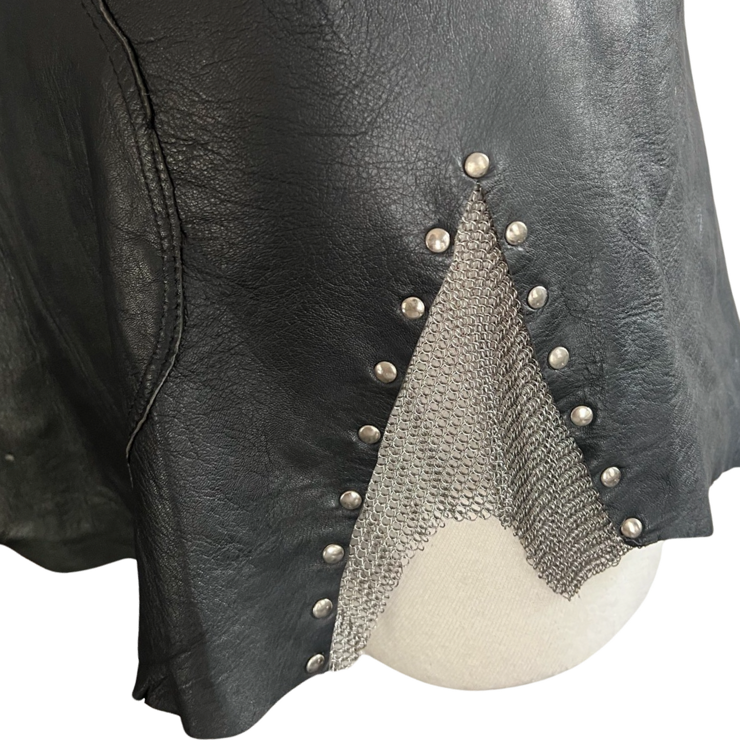 90S BLACK LAMBSKIN LEATHER CHAIN MAIL BUCKLE SKIRT