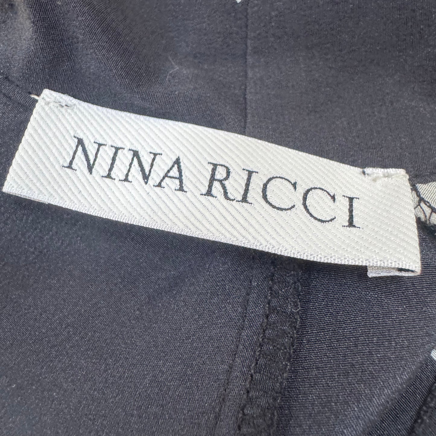 NINA RICCI BLACK WHITE ABSTRACT PRINT SILK HIGH NECK KEYHOLE DRESS 36