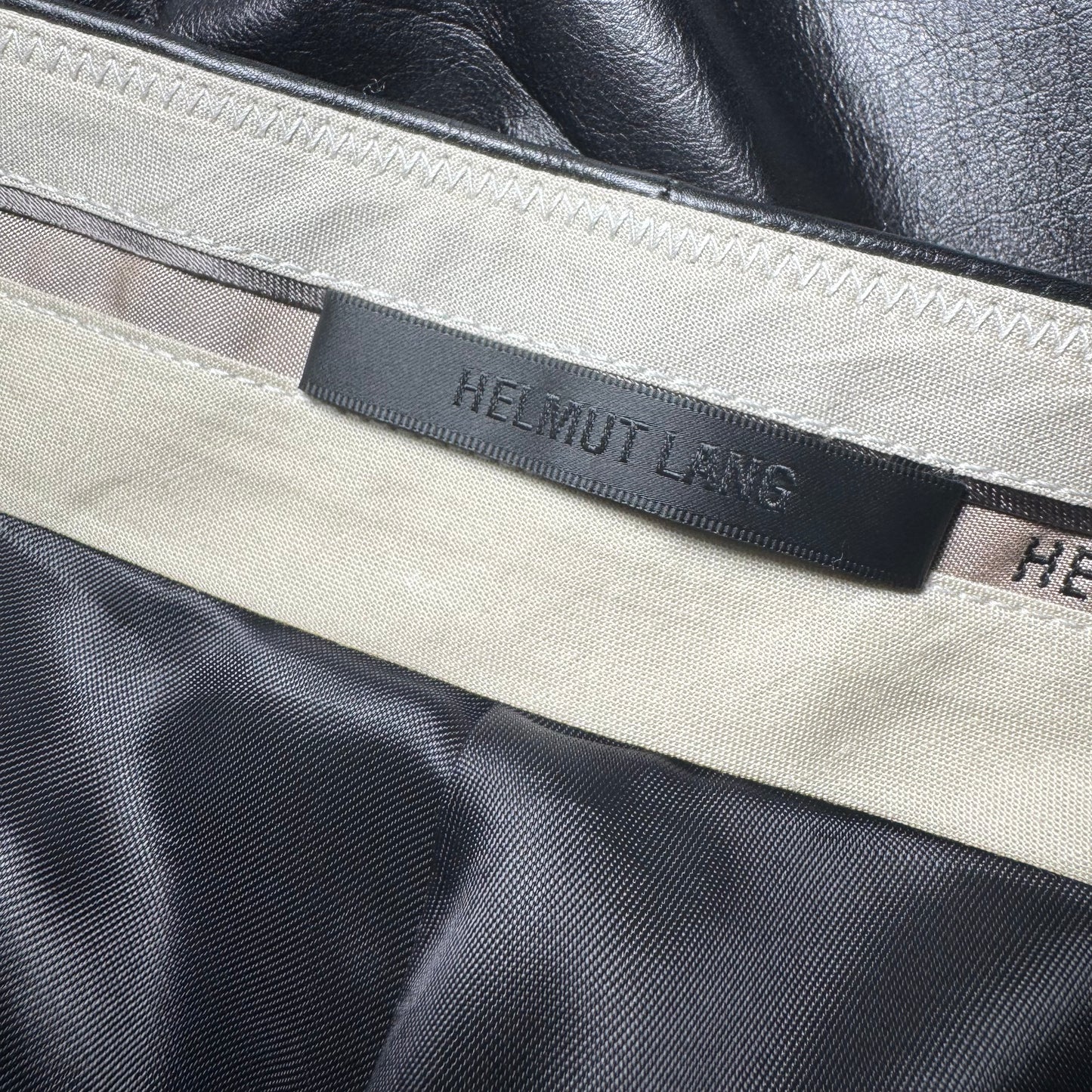 HELMUT LANG BLACK CALF LEATHER RELAXED FIT CARPENTER TROUSERS