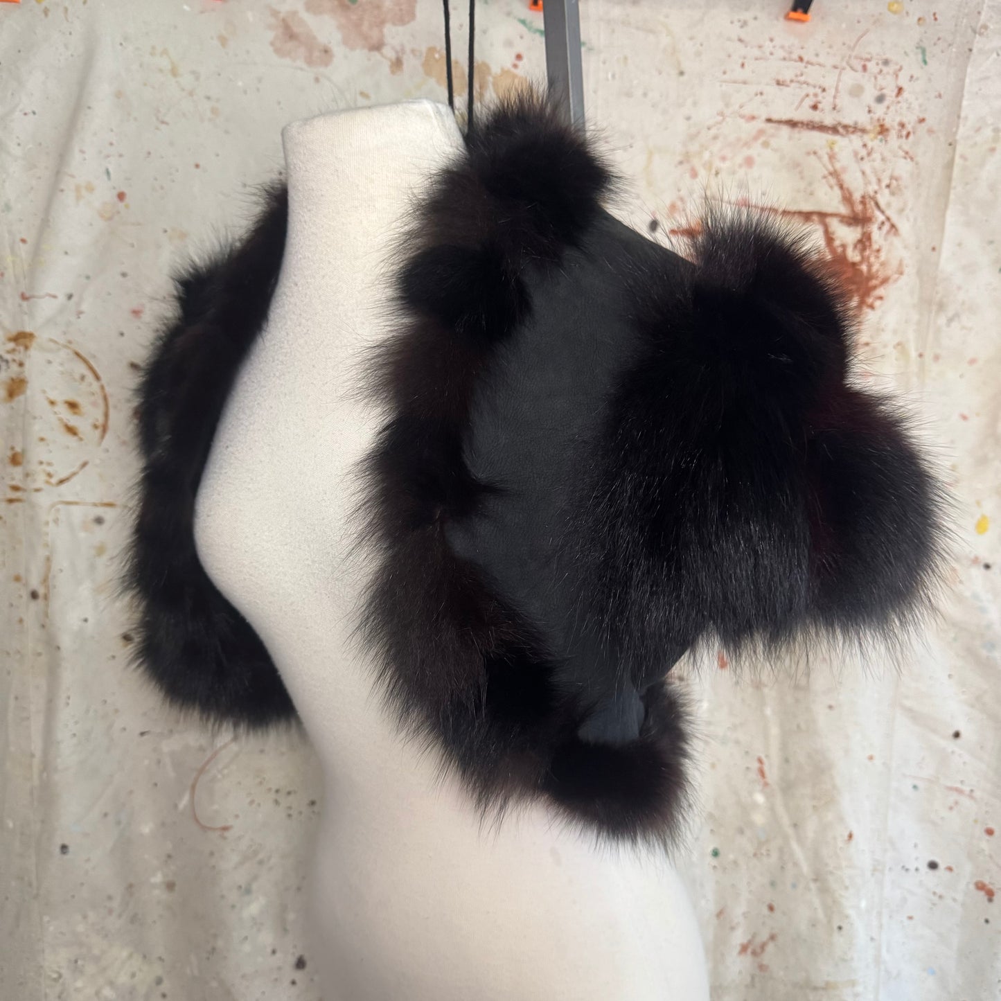 2000s ITALIAN DESIGNER BLACK SUEDE FUR BOLERO
