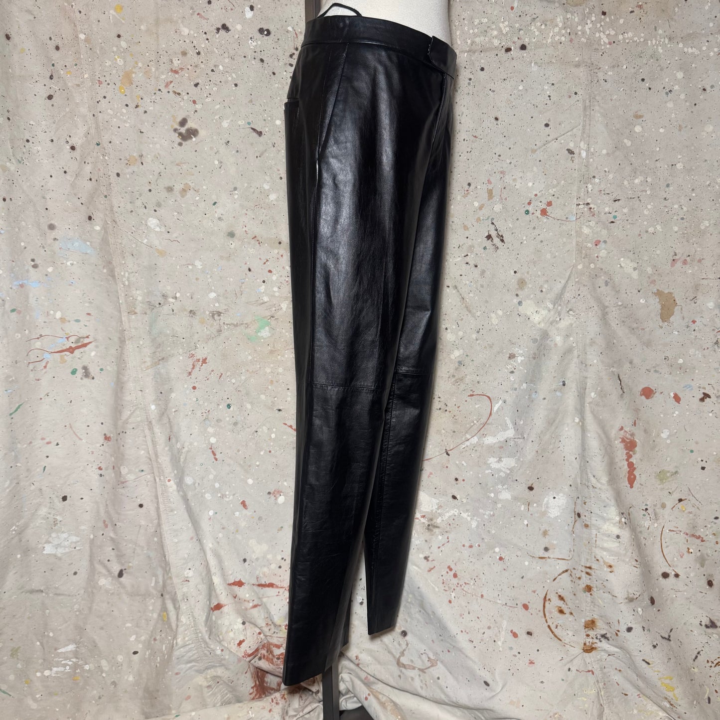 HELMUT LANG BLACK CALF LEATHER RELAXED FIT CARPENTER TROUSERS