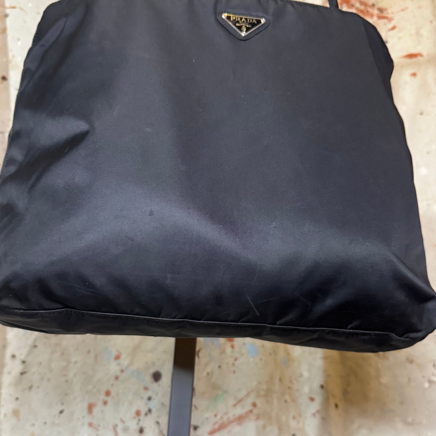 PRADA BLACK NYLON TRIANGLE LOGO TESSUTO CORD TOTE BAG