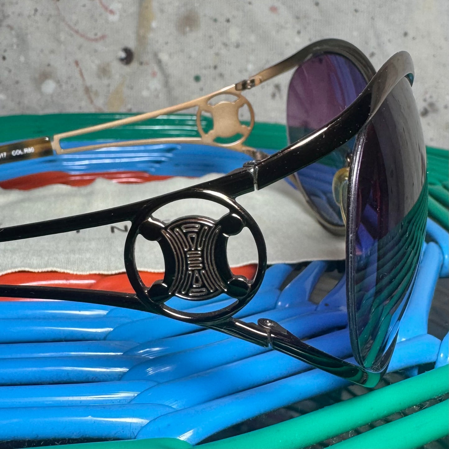 1990s CELINE WIRE BRONZE / PURPLE OVERSIZED MACADAM LOGO C SUNGLASSES SC1317