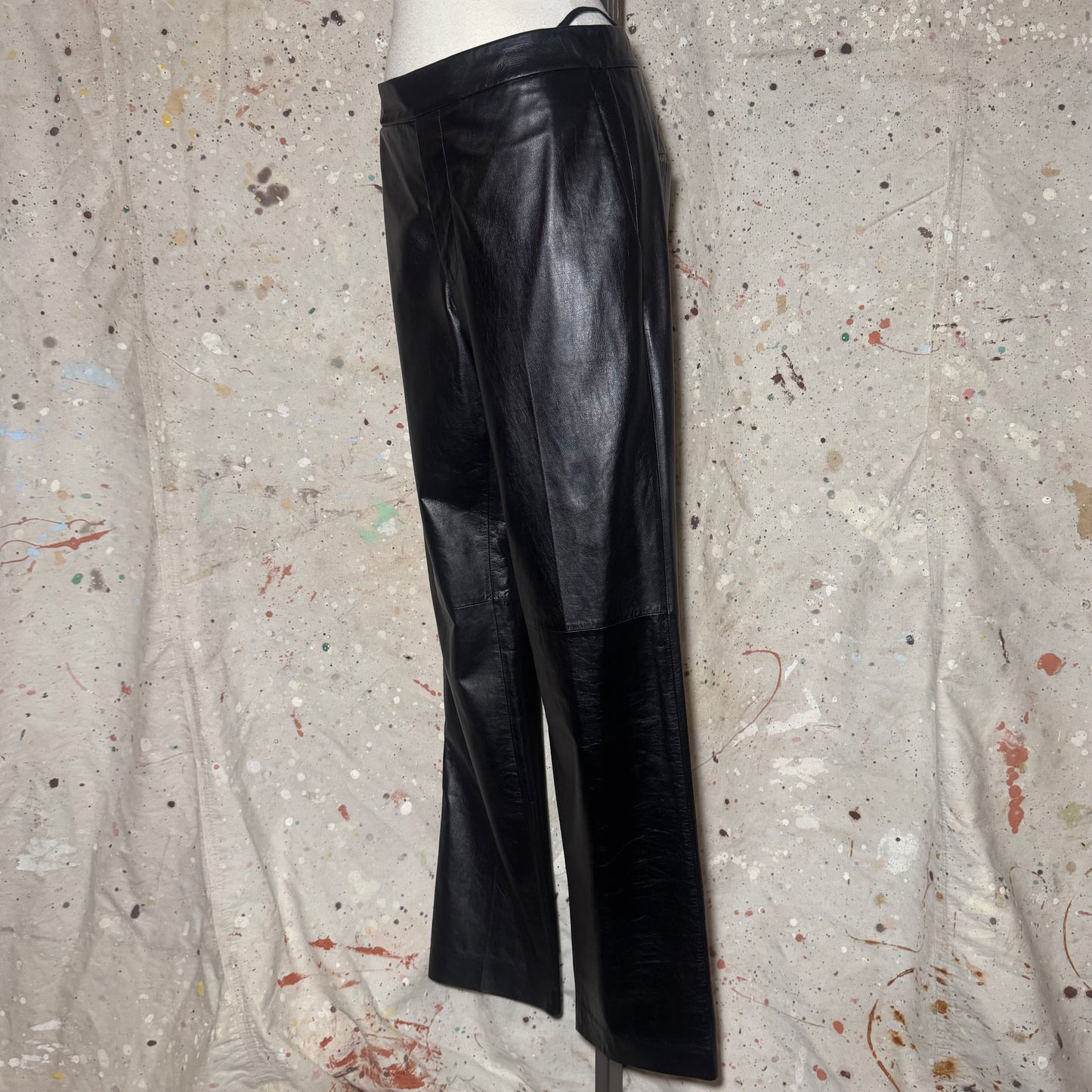 HELMUT LANG BLACK CALF LEATHER RELAXED FIT CARPENTER TROUSERS