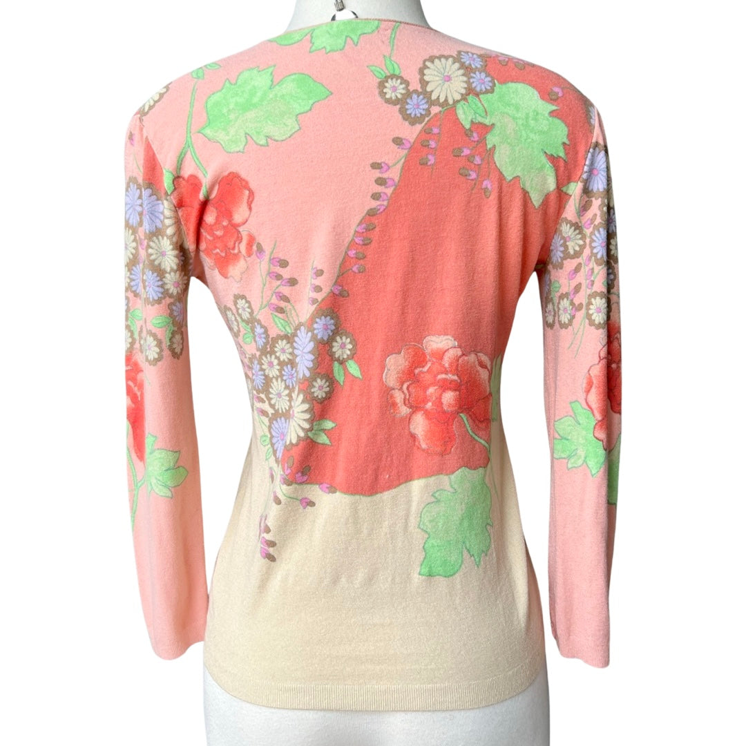 BLUMARINE PINK FLORAL PRINTED CARDIGAN