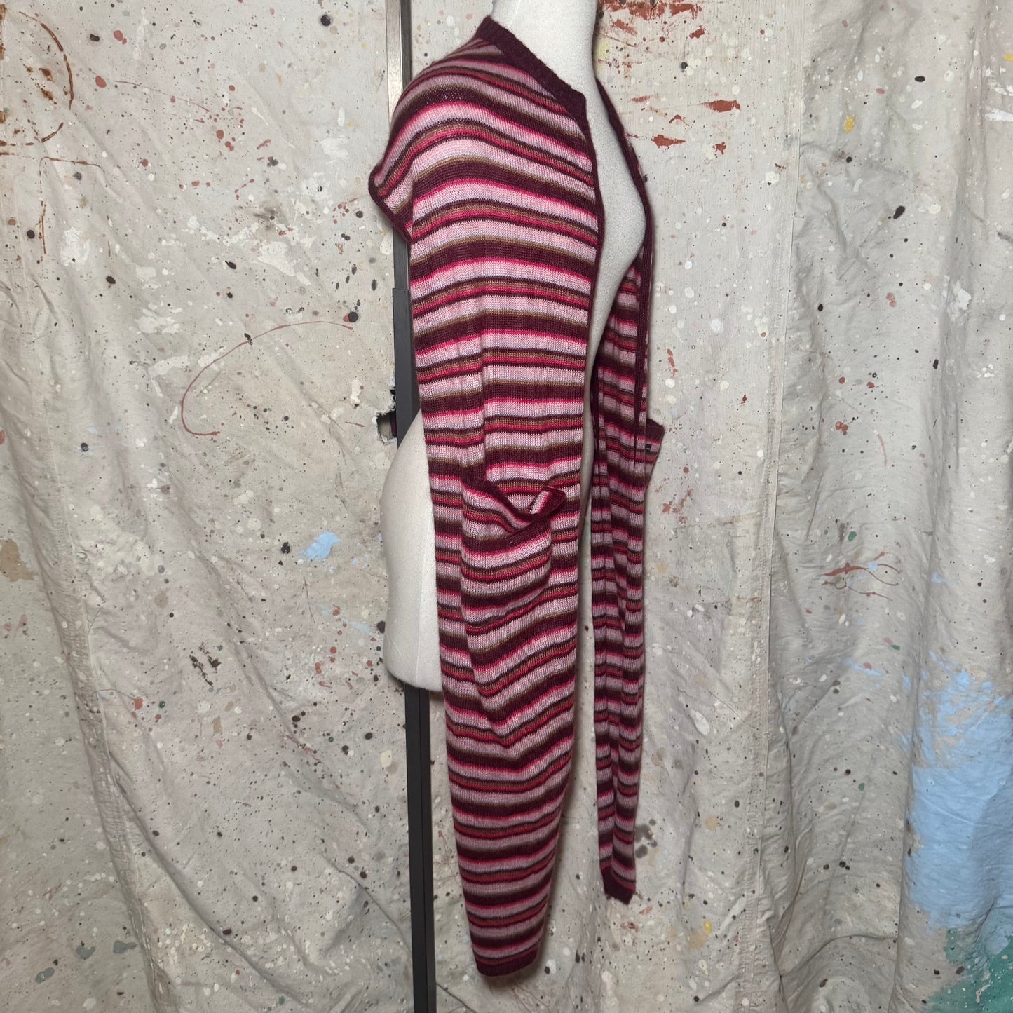 FW 2000 DOLCE & GABBANA D&G PINK STRIPE KNIT SHAWLPOCKET SCARF