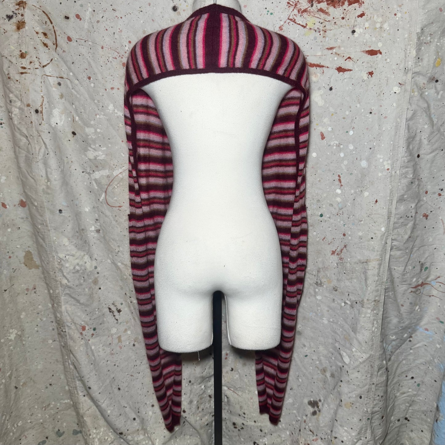 FW 2000 DOLCE & GABBANA D&G PINK STRIPE KNIT SHAWLPOCKET SCARF
