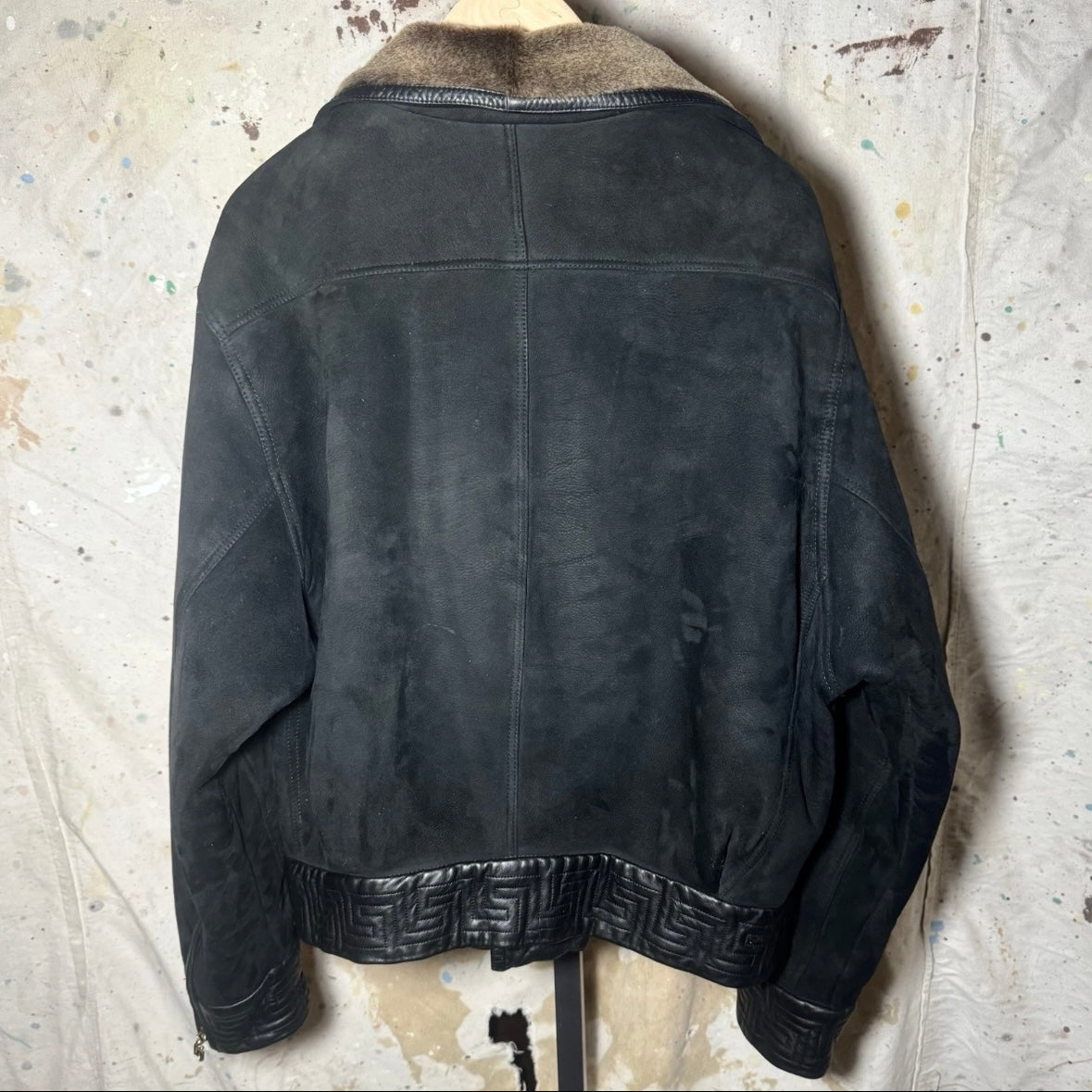 F/W 2001 RUNWAY GIANNI VERSACE SHEARLING GRECA ACCENT FUR LEATHER BIKER JACKET