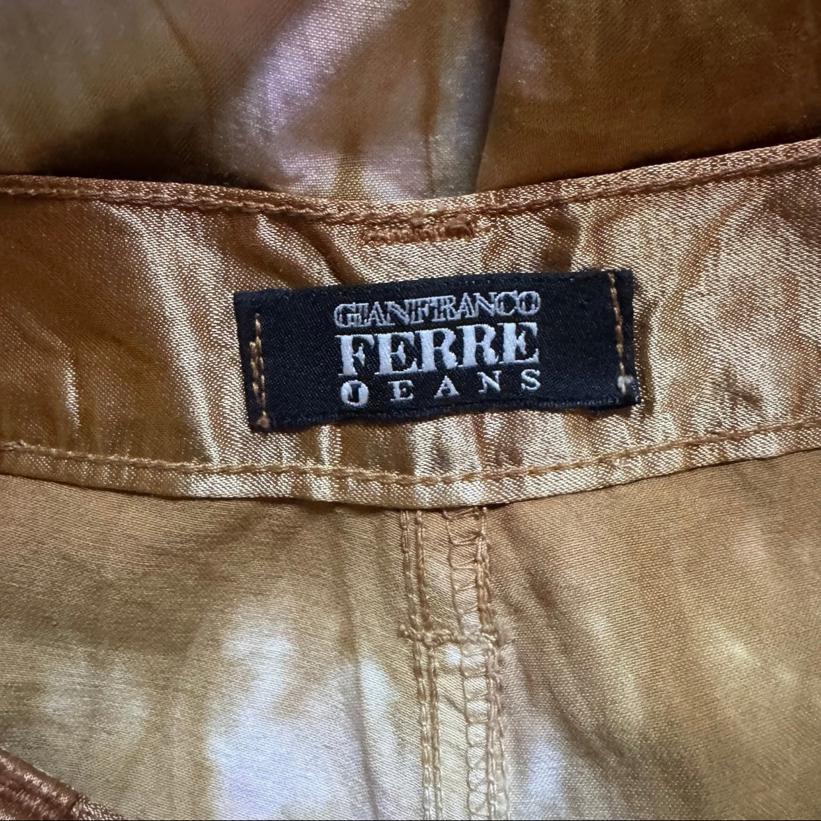90s GIANFRANCO FERRE SATIN ORANGE TIE DYE BOOTCUT PANTS 27