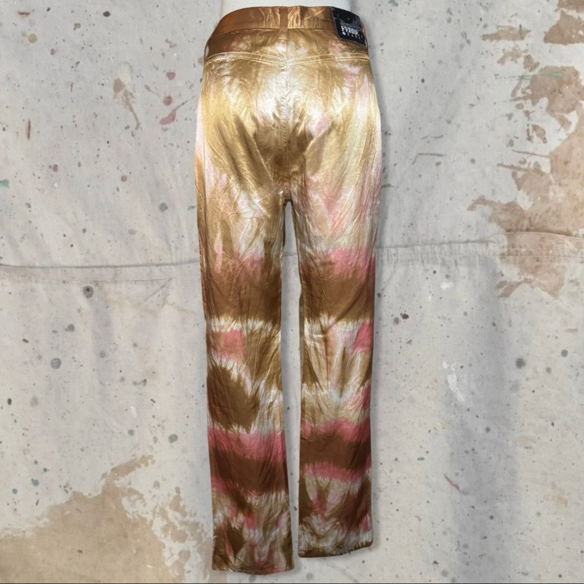 90s GIANFRANCO FERRE SATIN ORANGE TIE DYE BOOTCUT PANTS 27