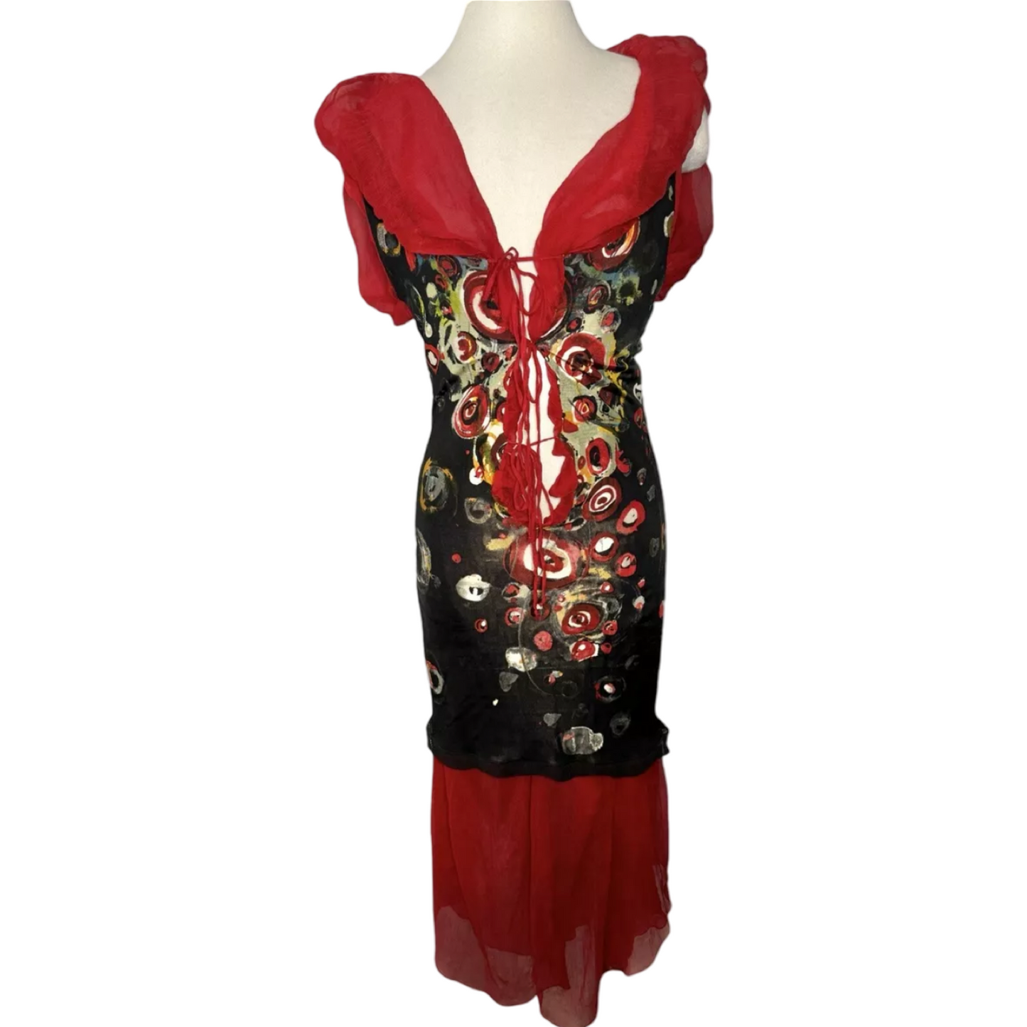 JEAN PAUL GAULTIER SILK DOT WATERCOLOR PRINT TIE FRONT DRESS