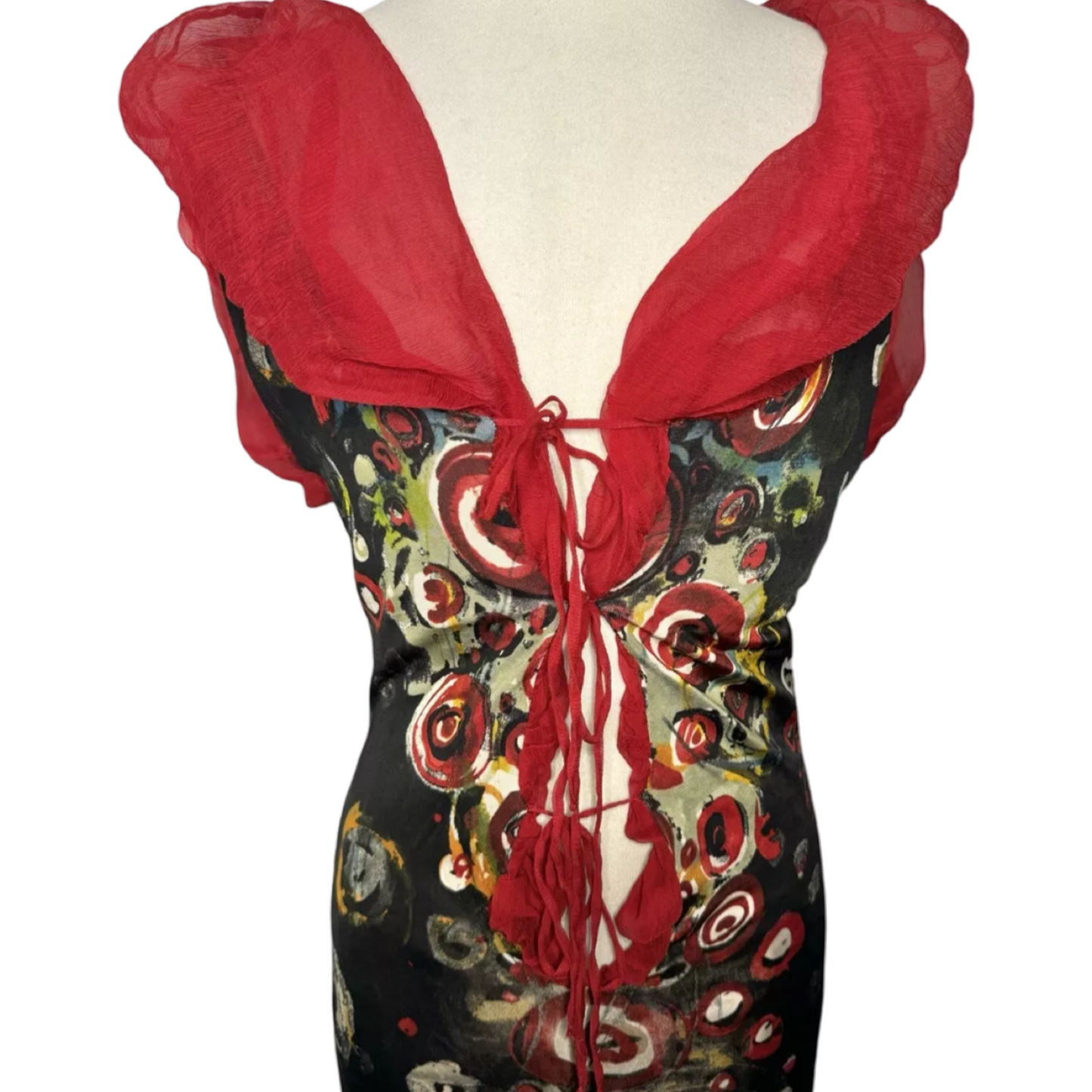 JEAN PAUL GAULTIER SILK DOT WATERCOLOR PRINT TIE FRONT DRESS