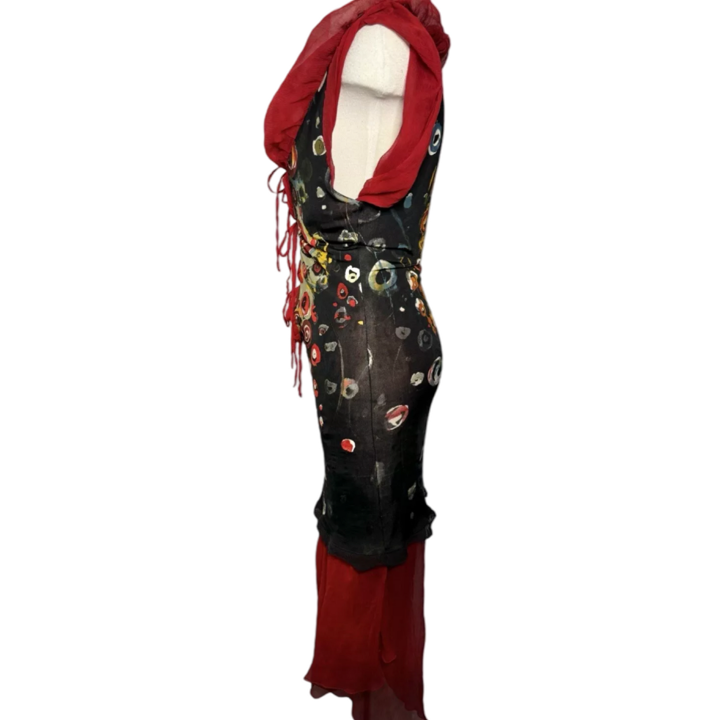 JEAN PAUL GAULTIER SILK DOT WATERCOLOR PRINT TIE FRONT DRESS