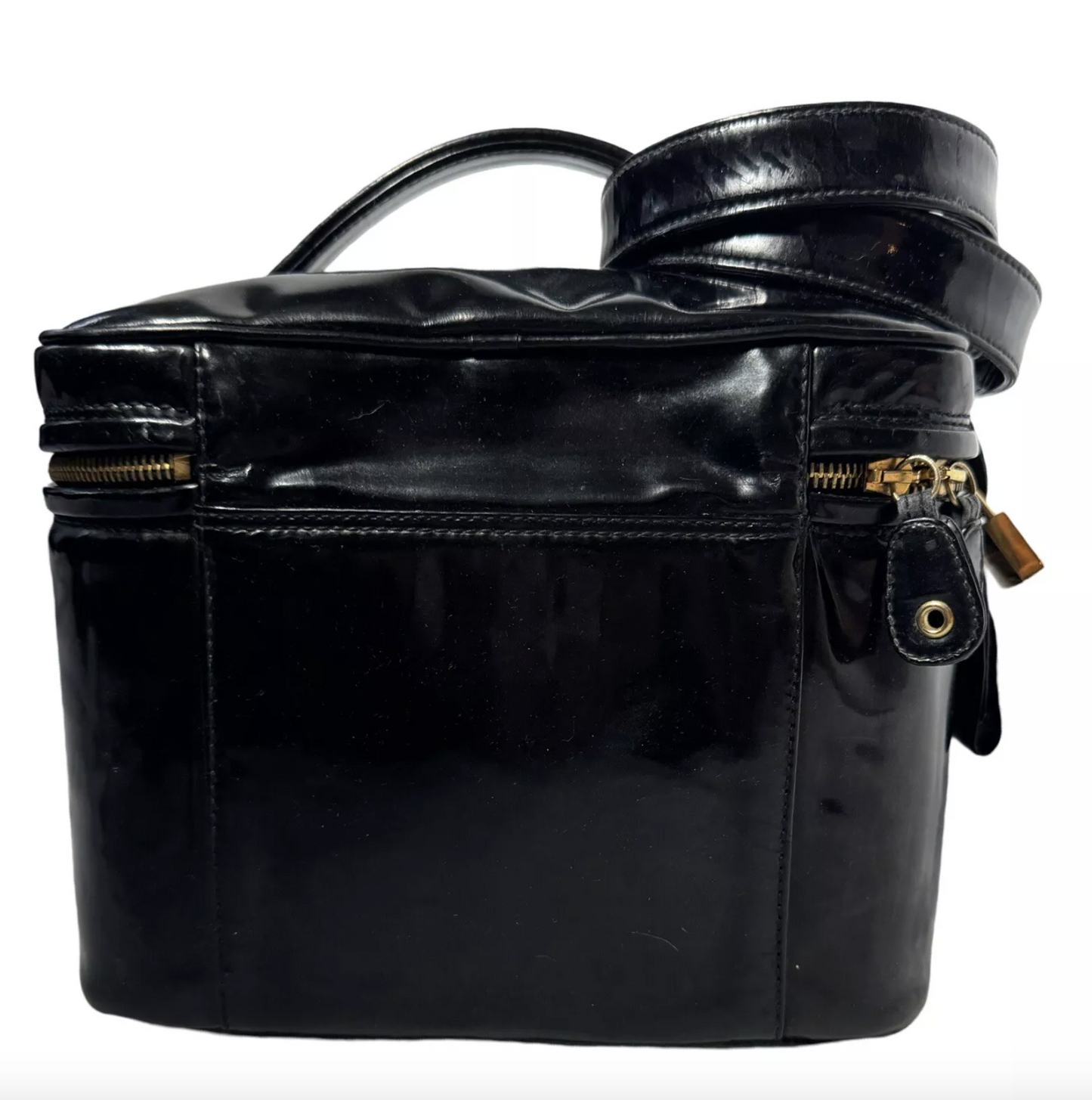 CHANEL 1996 BLACK PATENT VANITY TRAIN CASE VINTAGE