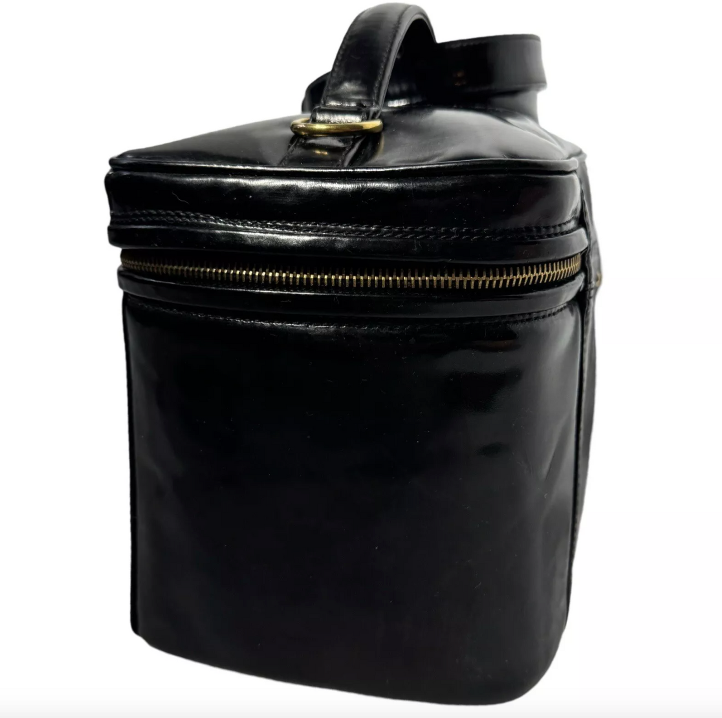 CHANEL 1996 BLACK PATENT VANITY TRAIN CASE VINTAGE