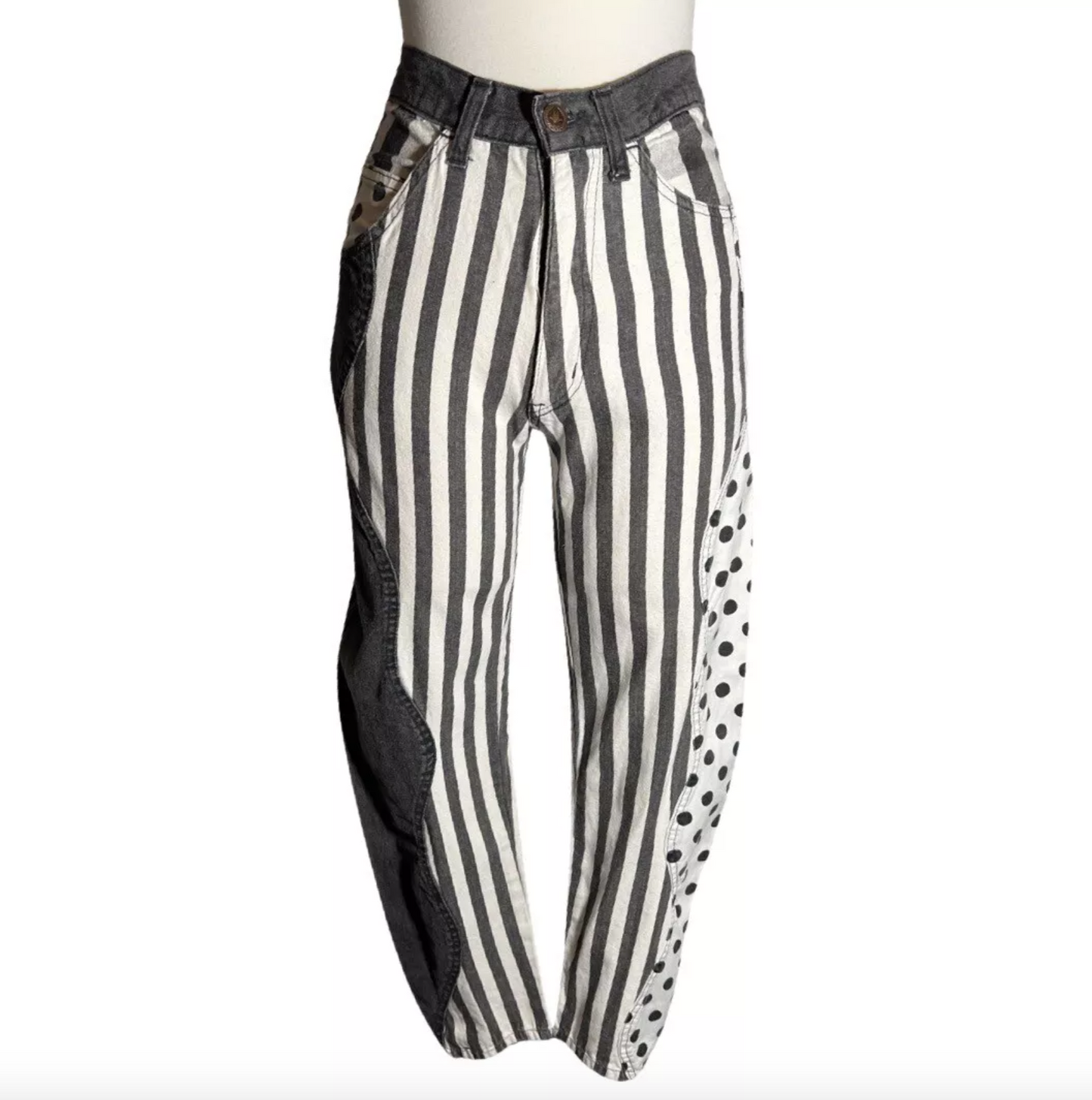 VINTAGE 80s MOSCHINO STRIPE & POLKA DOT WAVY JEANS - 26"