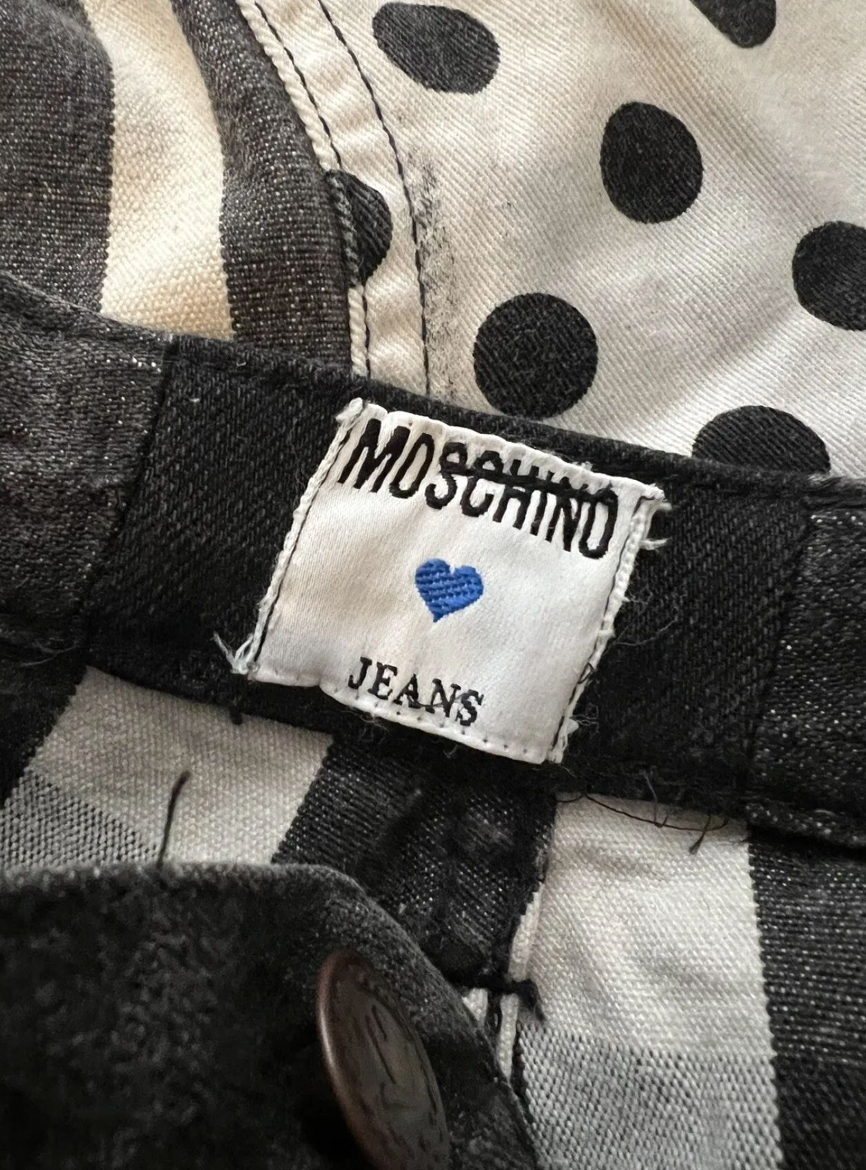 VINTAGE 80s MOSCHINO STRIPE & POLKA DOT WAVY JEANS - 26"