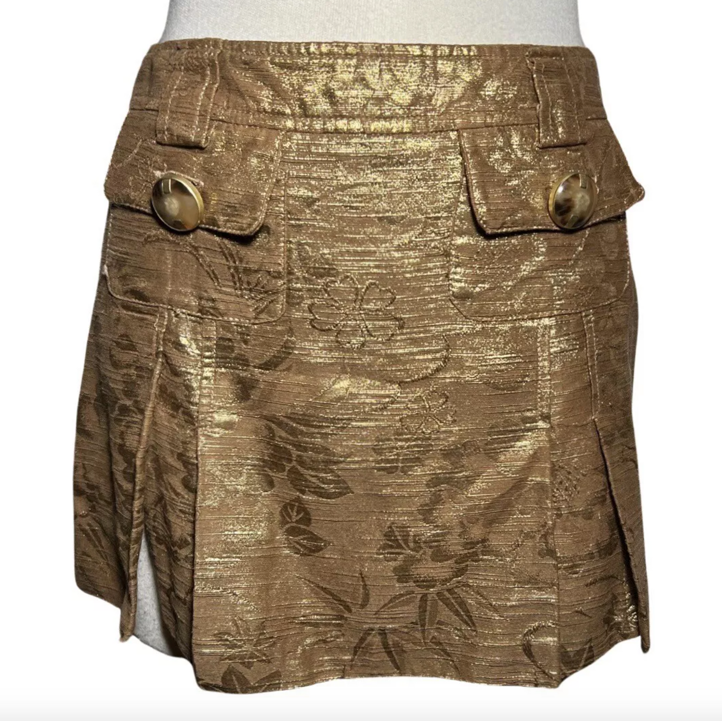 DOLCE & GABBANA JACQUARD PLEATED GOLD MINI SKIRT