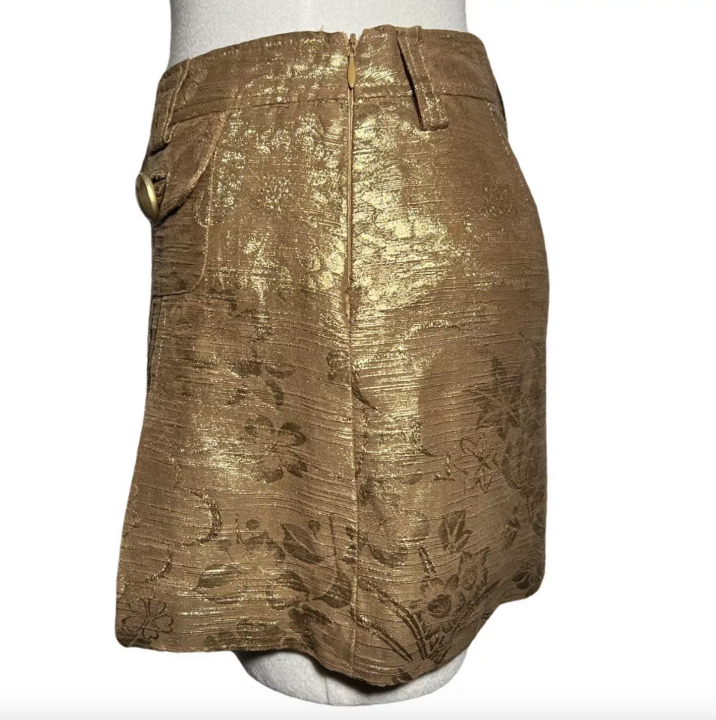 DOLCE & GABBANA JACQUARD PLEATED GOLD MINI SKIRT