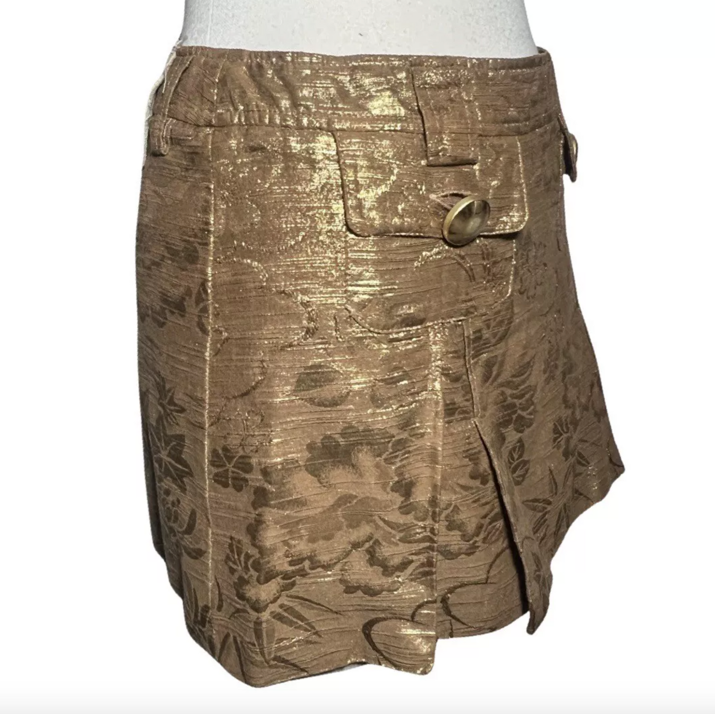 DOLCE & GABBANA JACQUARD PLEATED GOLD MINI SKIRT