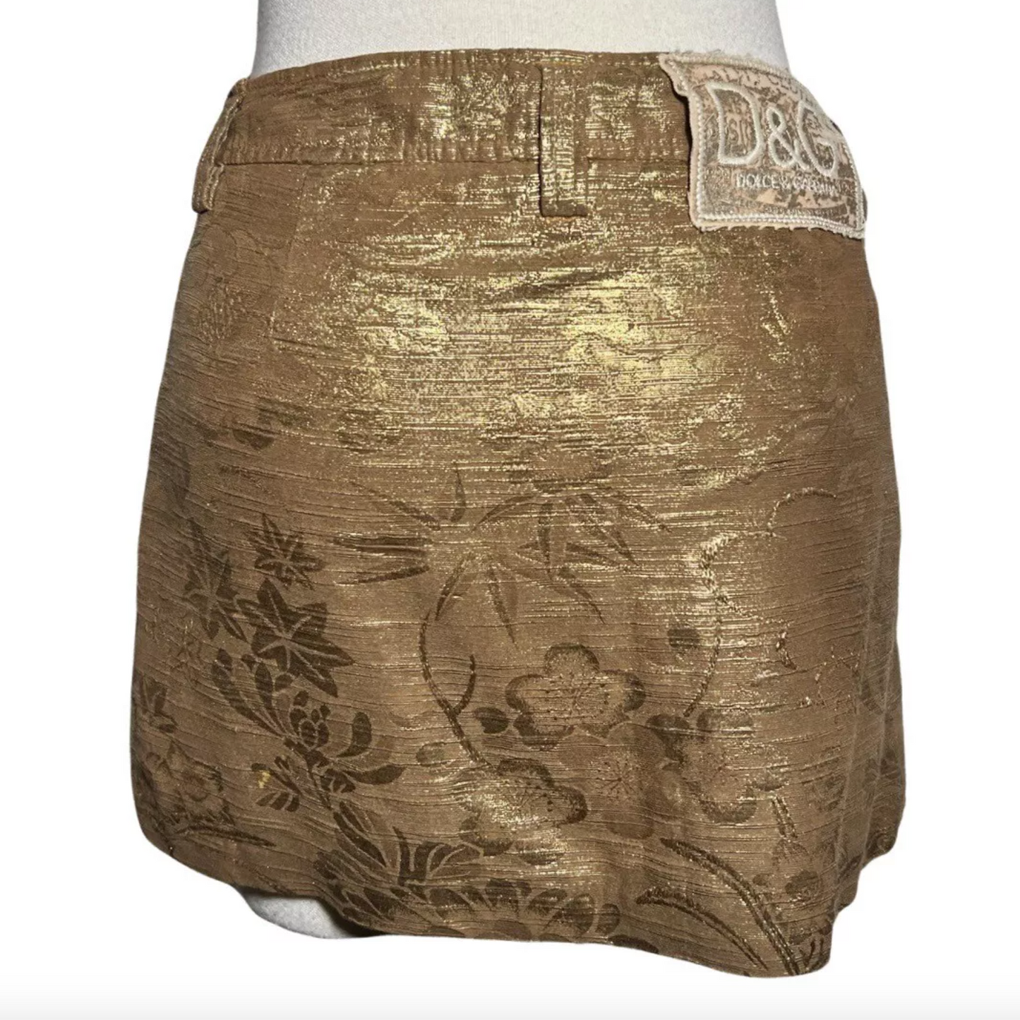 DOLCE & GABBANA JACQUARD PLEATED GOLD MINI SKIRT