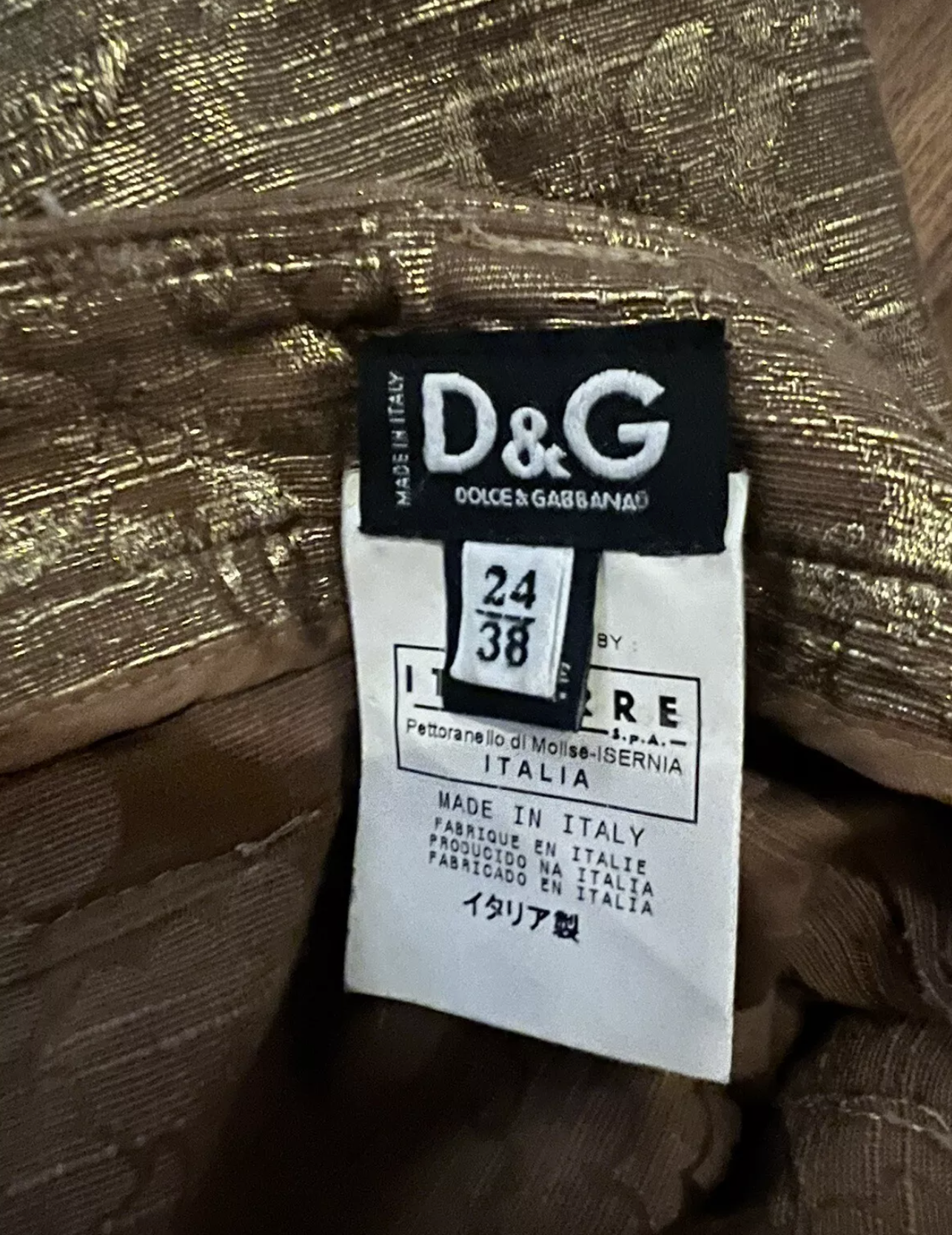 DOLCE & GABBANA JACQUARD PLEATED GOLD MINI SKIRT