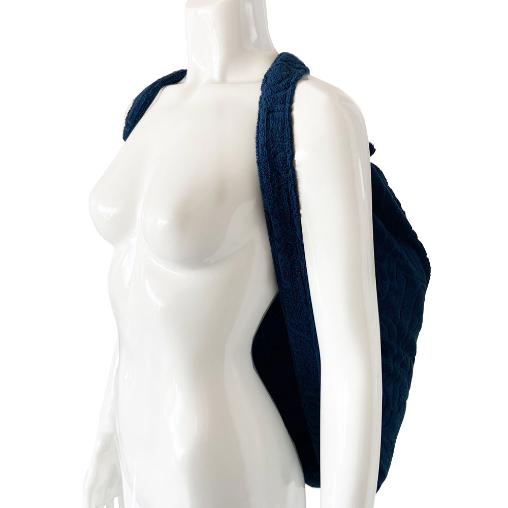 Christian Dior marine blue towel and backpack set with all over Dior logo jacquard terry towelling fabric with drawstring closure backpack and matching logo jacquard towel Fabric: 100% Cotton. Made in France