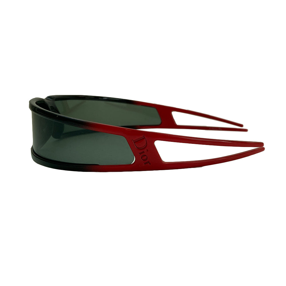 Christian Dior Bandage Runway Sunglasses From John Galliano Fall 2003 Ready to Wear Runway Collection with no Scratches on lens. Wrap around frame and lens with double banded arms. Color: Black lenses, black frame with red arms. Made in Italy. Side "DIOR” stamped logo. Includes Information booklet, case & branded neck strap included