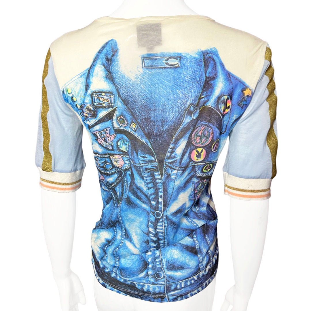 CAVALLI TROMPE L'OEIL JEAN JACKET TEE - 42