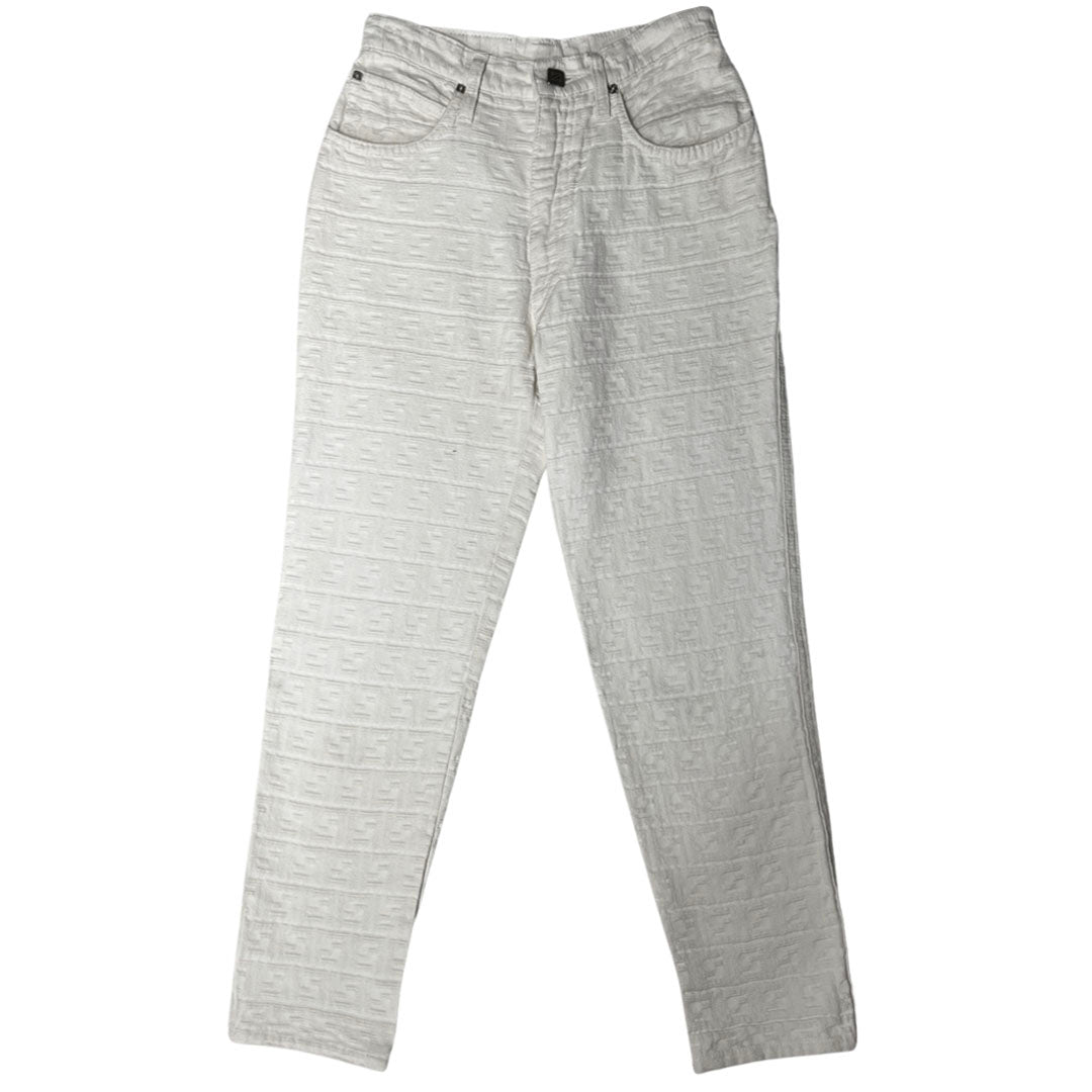 1990's Fendi White Zucca Print Pants - 41