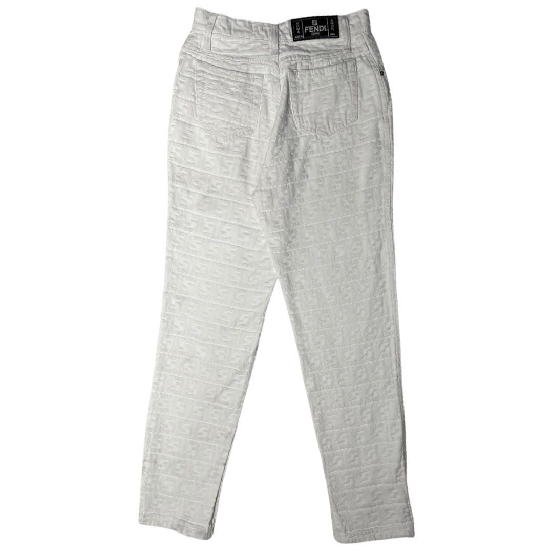 1990's Fendi White Zucca Print Pants - 41