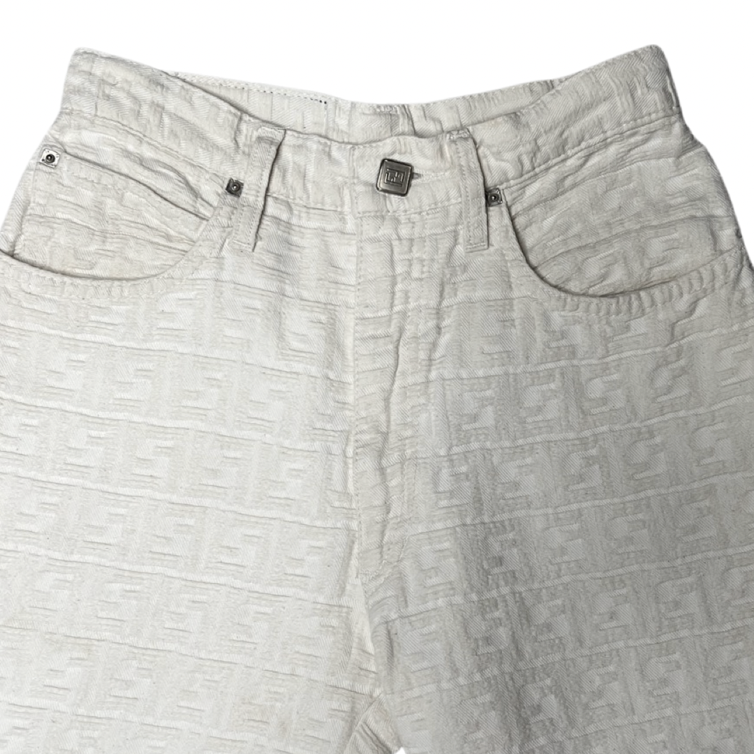 1990's Fendi White Zucca Print Pants - 41