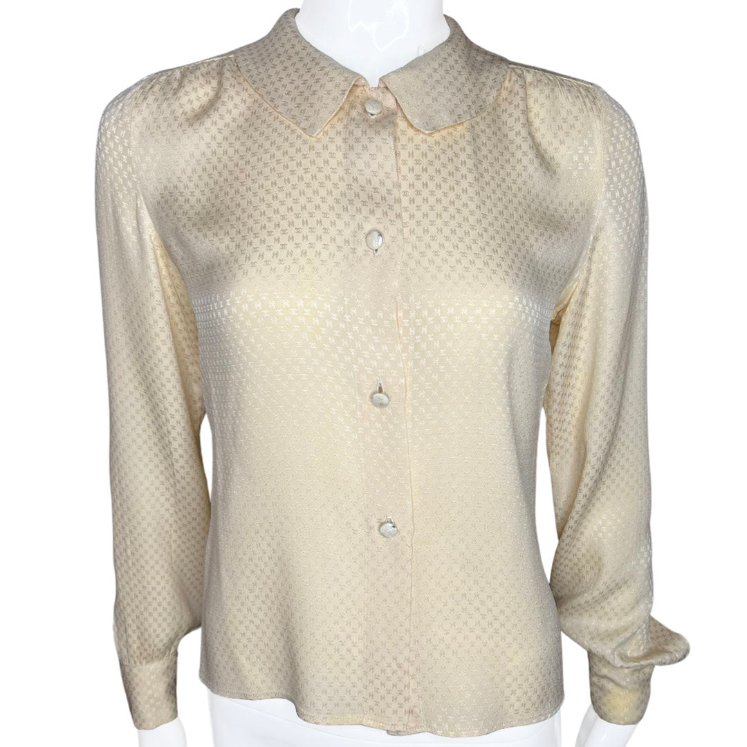 1970's Chanel All Over CC Collared Blouse - 6