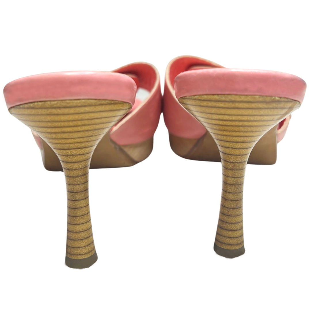Chanel Pink CC Logo Wood Mules - 38.5