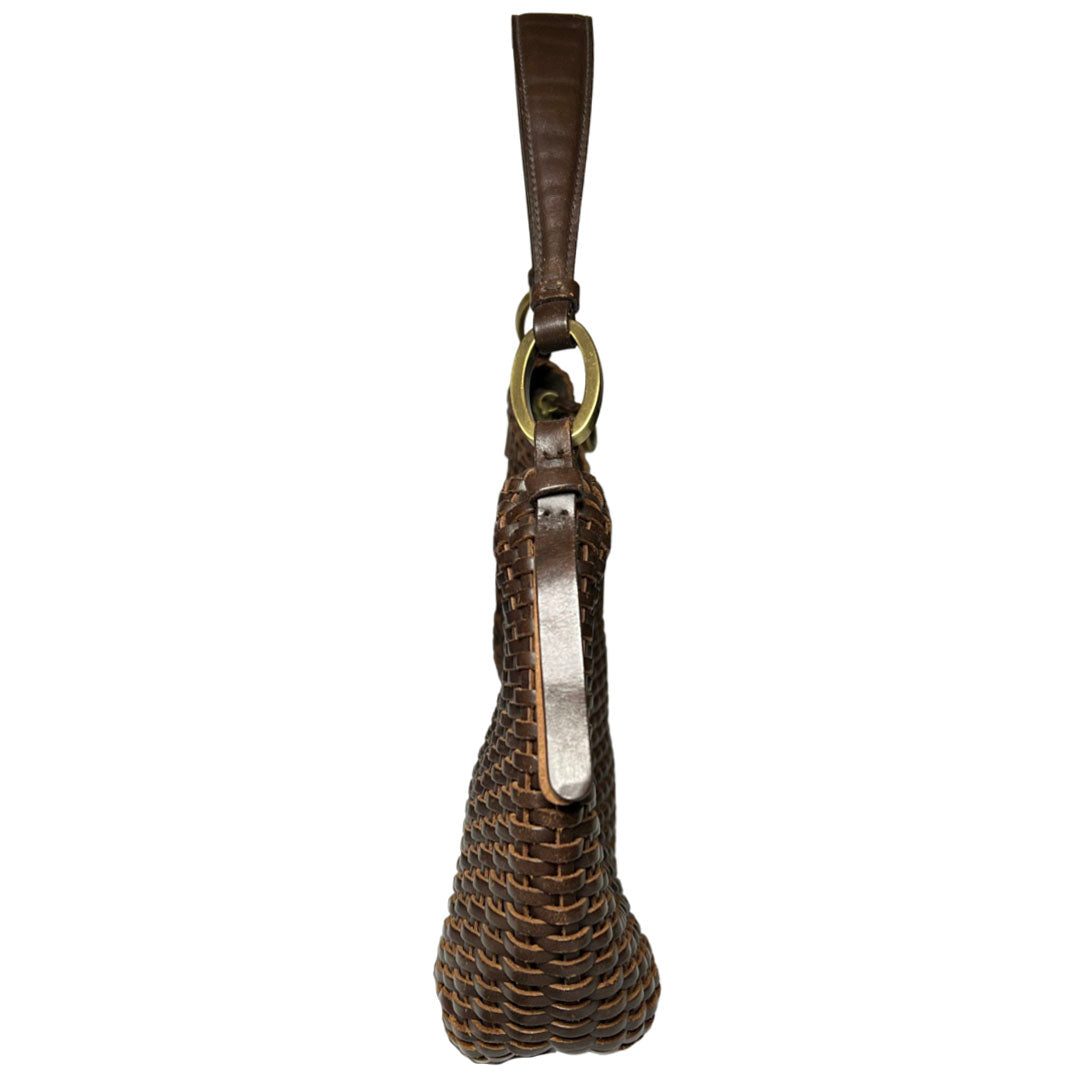 Oscar De La Renta Brown Leather Woven Shoulder Bag