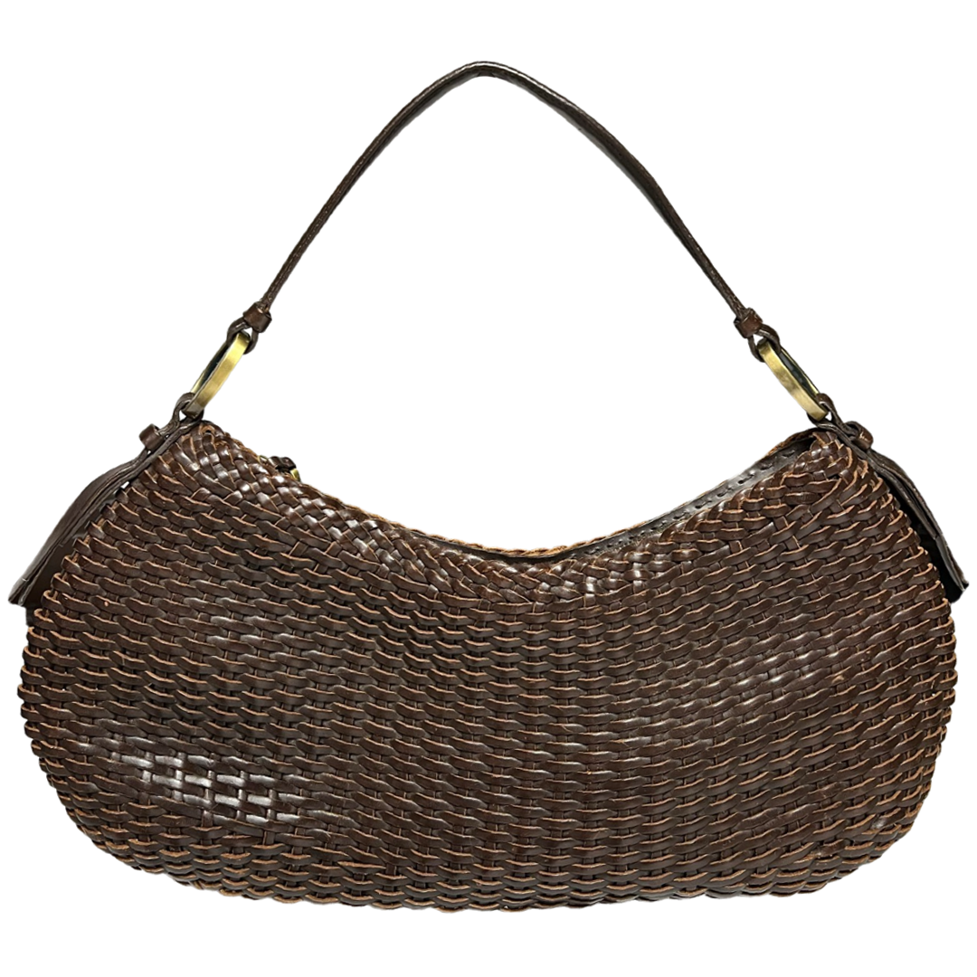 Oscar De La Renta Brown Leather Woven Shoulder Bag