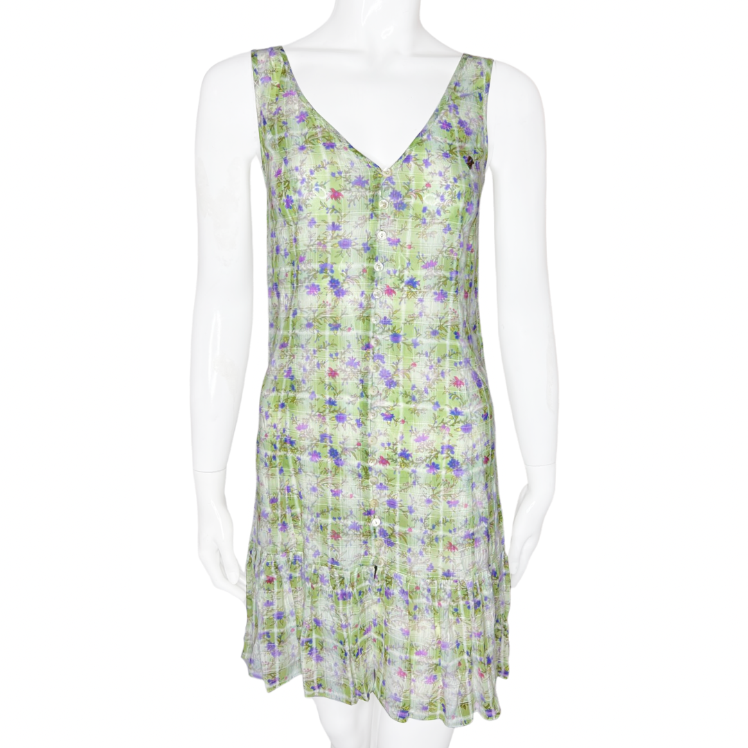 Galliano Floral Pleated Bottom Button Dress