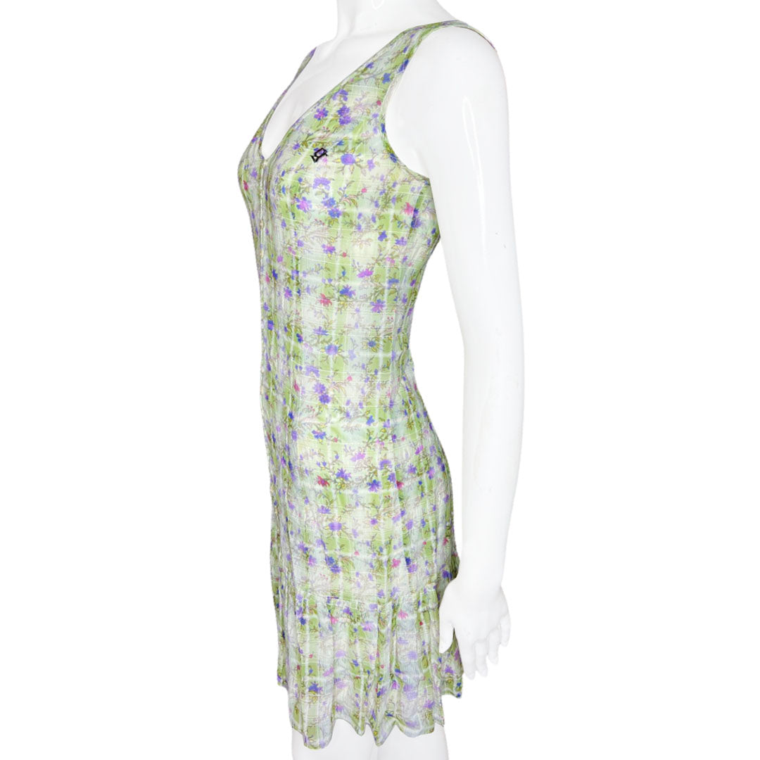 Galliano Floral Pleated Bottom Button Dress